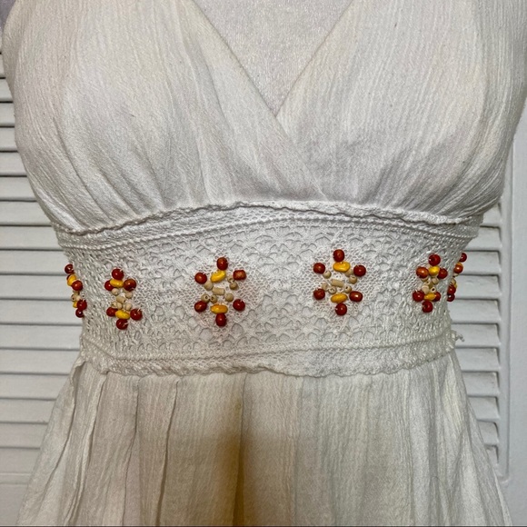 Vintage Xoxo White Linen Empire Waist Halter Dress - Picture 3 of 4